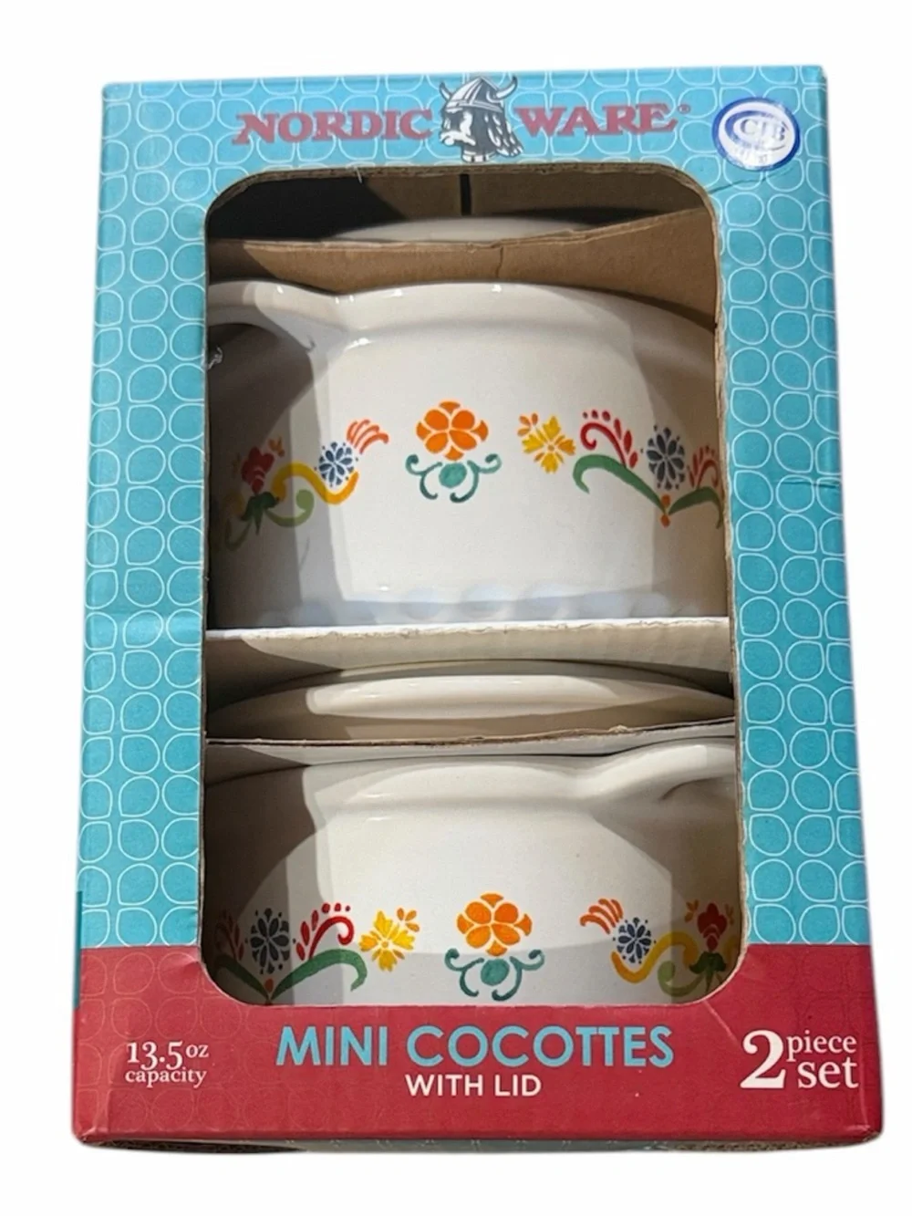 Nordic Ware White Mini Cocottes with Floral Motif bakeware ceramic 2 pc set